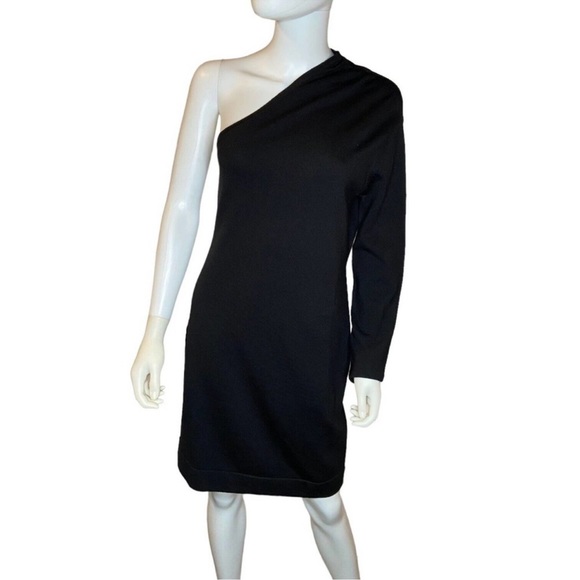 Moda International Dresses & Skirts - Moda International One Shoulder Dress Italian Wool Black Size M Bodycon Mini